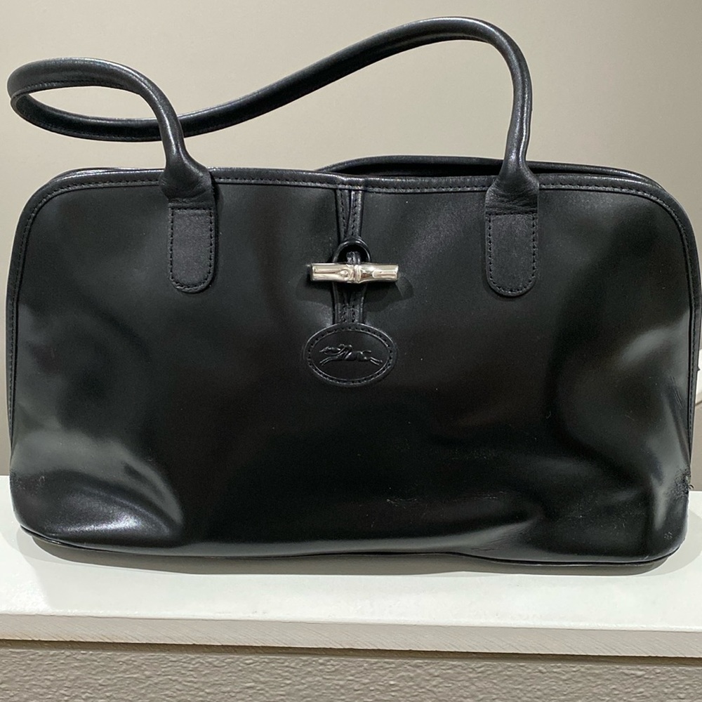 Longchamp Roseau Black Leather Zip Top Shoulder Bag
